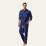 The Versailles Men’s Casual Long Sleeve Shirt & Relaxed Pants – Lightweight Beach Outfit