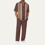 The Cortona Men’s Lightweight Striped 2 Piece Outfit Set – Shirt and Pants