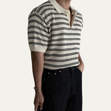The Brunello Men’s Turn Down Collar Striped Knit Polo Shirt