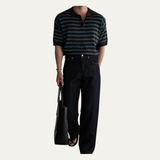 The Brunello Men’s Turn Down Collar Striped Knit Polo Shirt