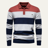 The Latina Men’s Cotton Button-Up Striped Knit Polo Sweater