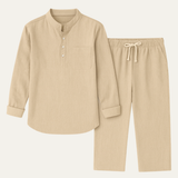The Versailles Men’s Casual Long Sleeve Shirt & Relaxed Pants – Lightweight Beach Outfit
